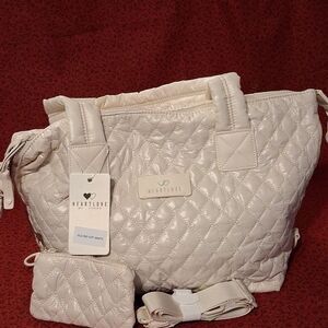 Heartlove Off White Quilted Tote Bag By Charo New With Tags